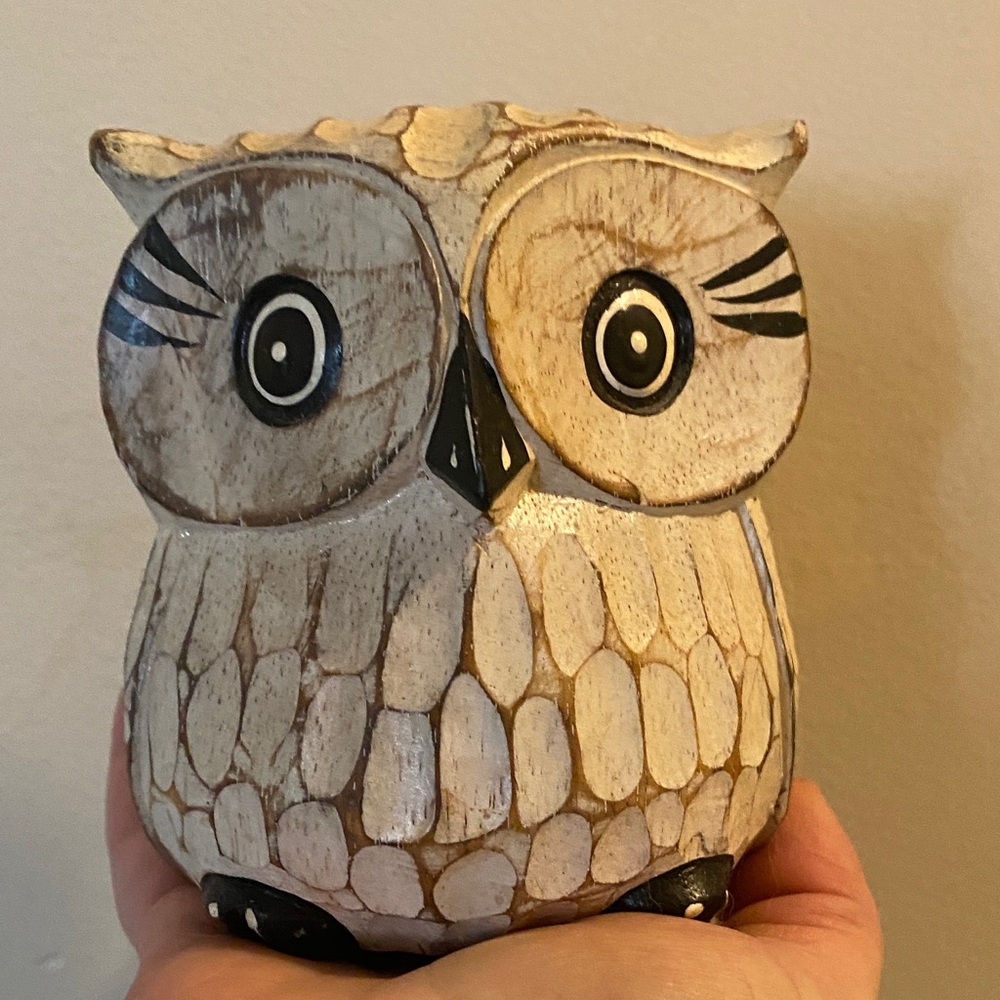 Carved wooden White Owl Sculpture